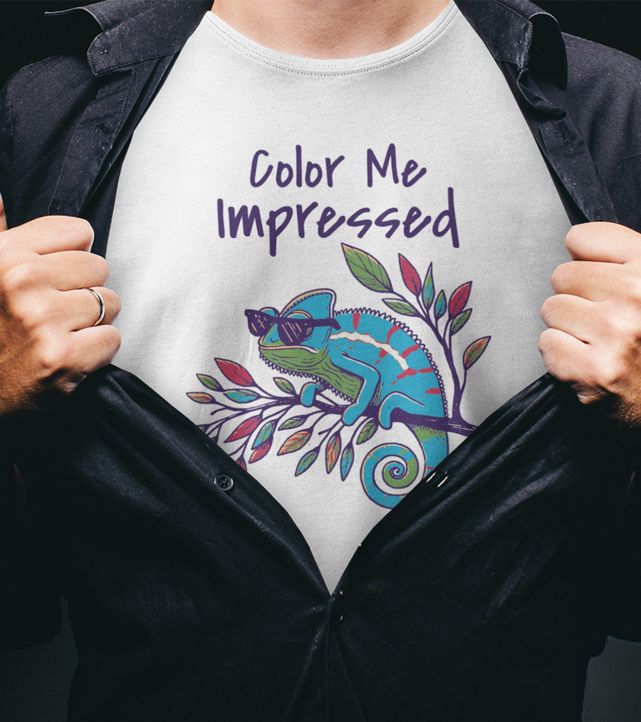 Color Me Impressed Chameleon With Sunglasses On Colorful Branch T-Shirt