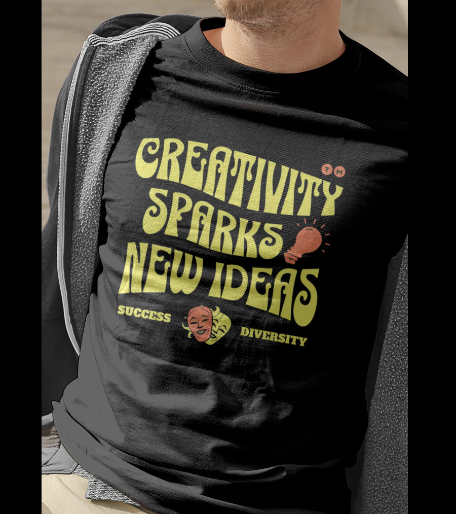 Creativity Sparks New Ideas Success Diversity Lightbulb Icon Comedy Tragedy Masks T-Shirt