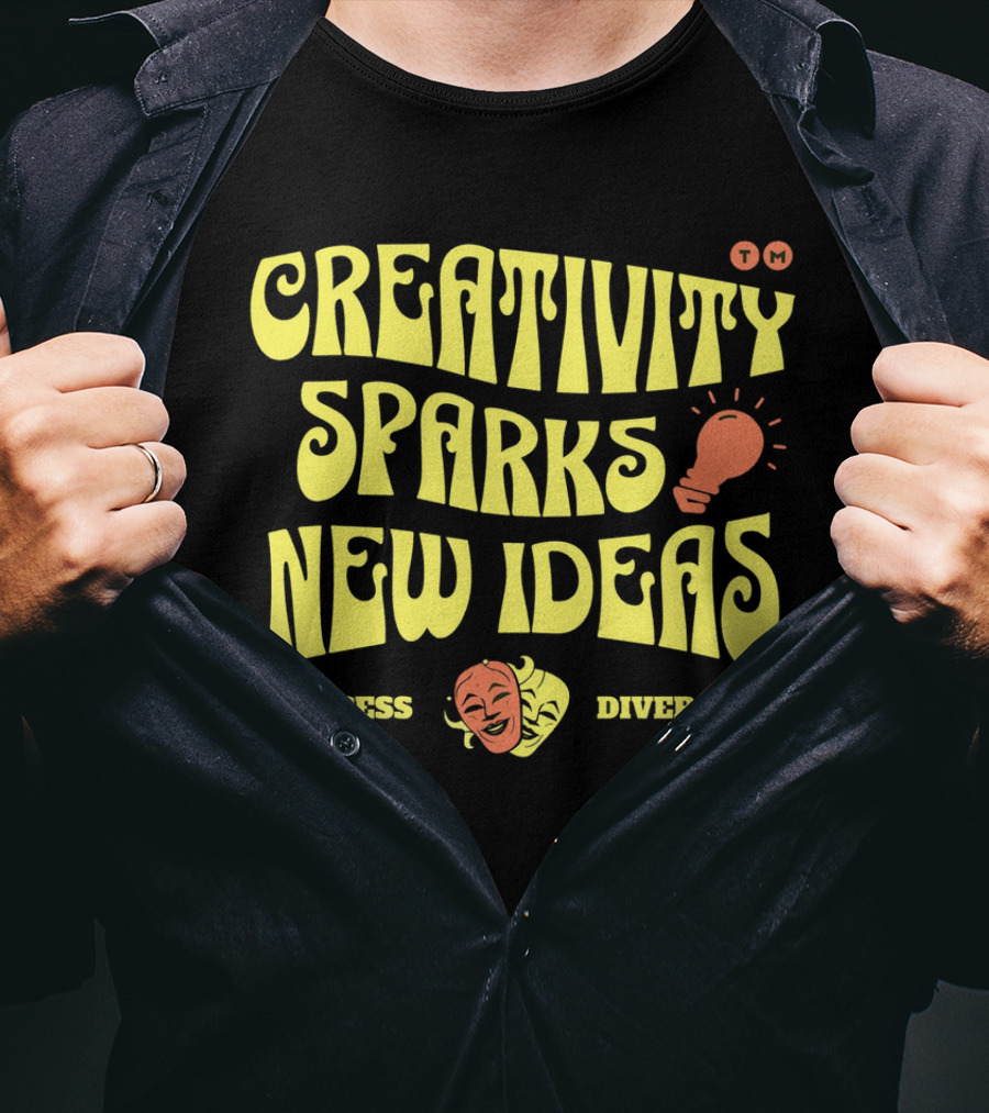 Creativity Sparks New Ideas Success Diversity Lightbulb Icon Comedy Tragedy Masks T-Shirt