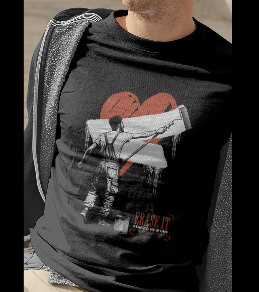 Erase It Start A New One Red Heart Paint Roller T-Shirt