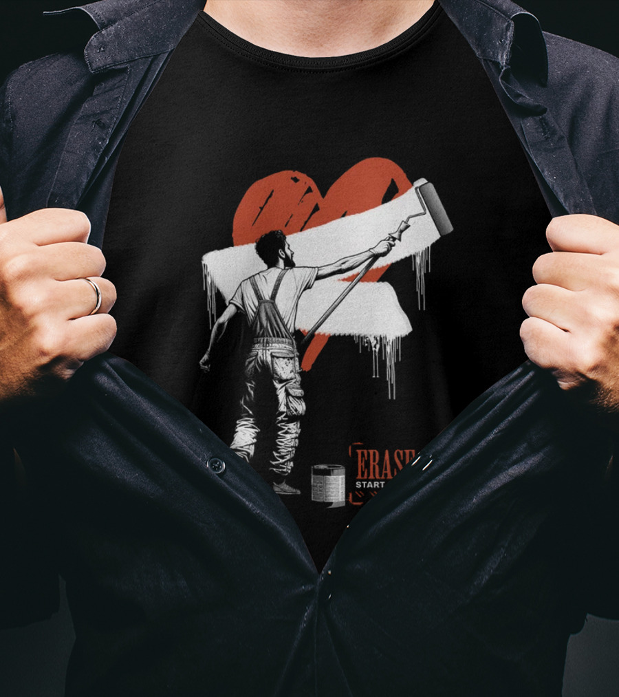 Erase It Start A New One Red Heart Paint Roller T-Shirt