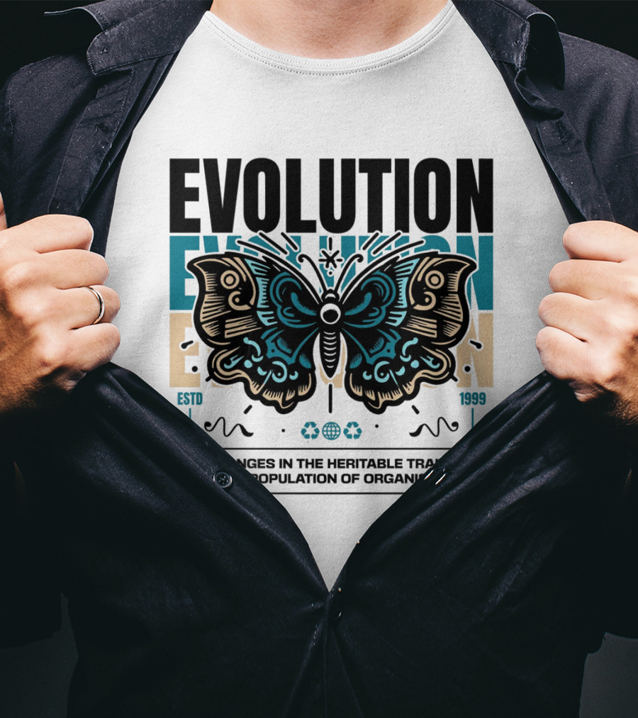 Evolution Butterfly Changes In Heritable Traits ESTD 1999 T-Shirt