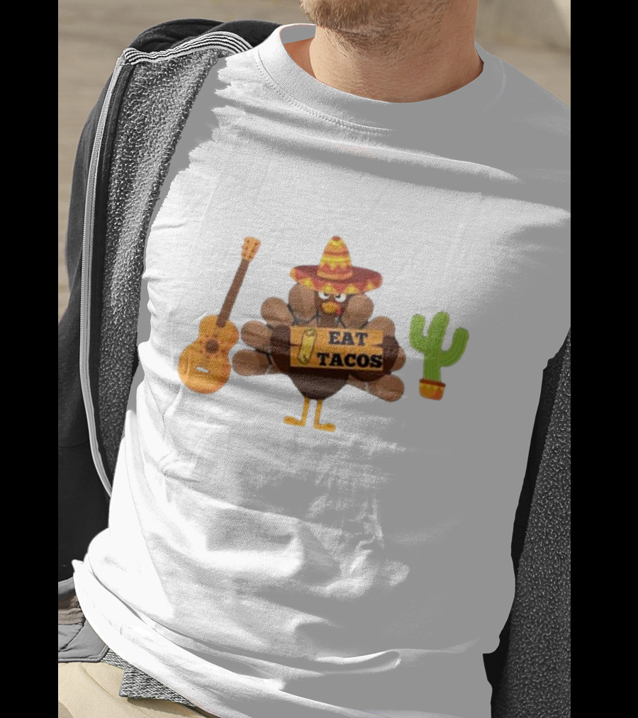 Thanksgiving Turkey Sombrero Eat Tacos Guitar Cactus T-Shirt