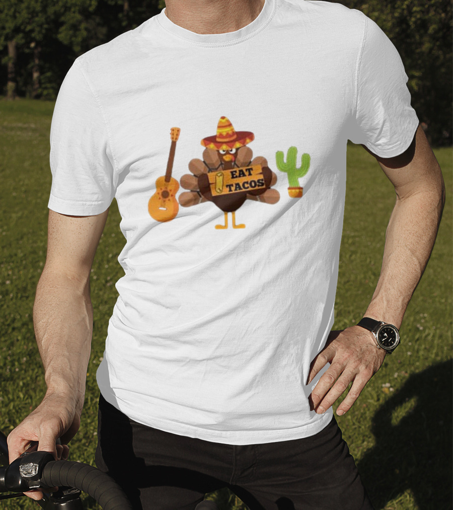 Thanksgiving Turkey Sombrero Eat Tacos Guitar Cactus T-Shirt