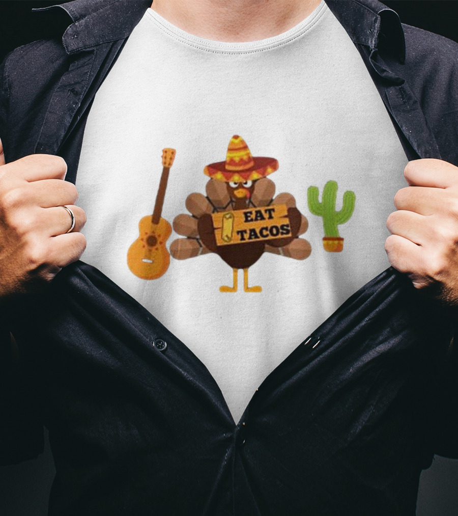 Thanksgiving Turkey Sombrero Eat Tacos Guitar Cactus T-Shirt