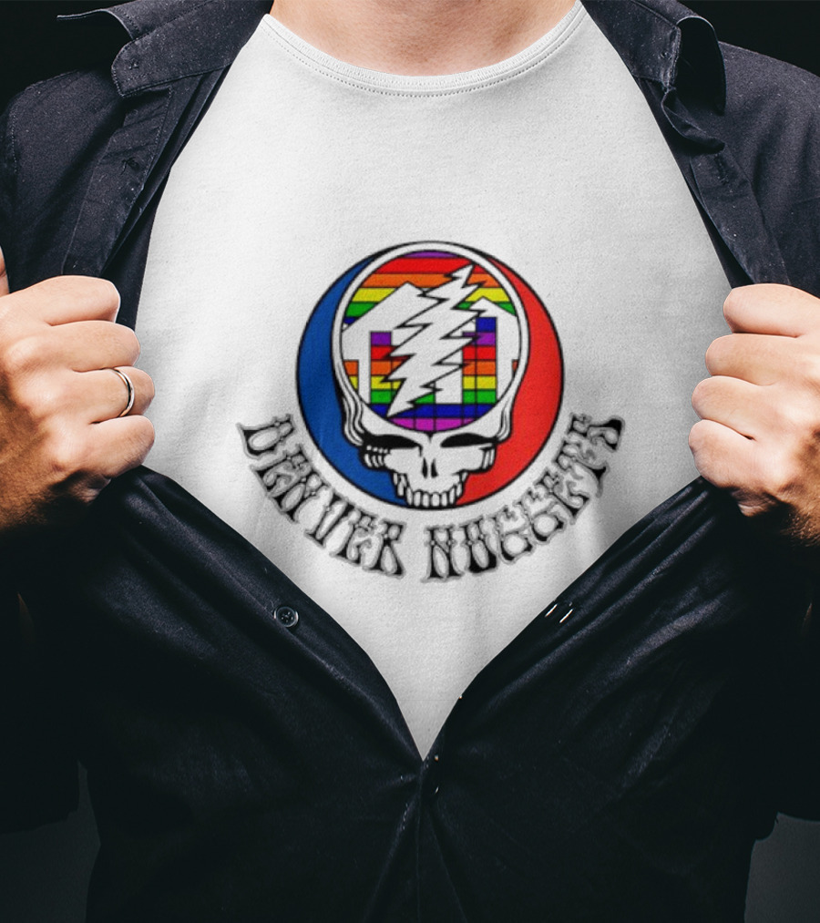 Denver Nuggets Grateful Dead Skull Rainbow Bolt T-Shirt