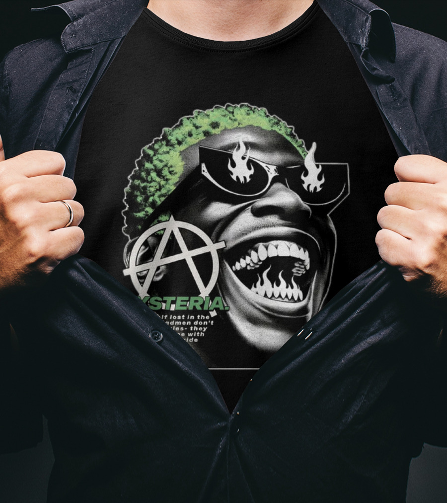 Hysteria Outcast Society Anarchy Flames Green Hair Smiling Face T-Shirt