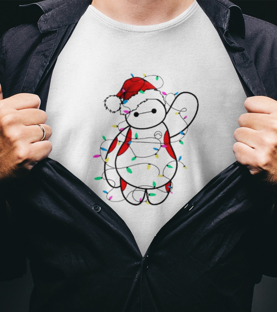 Baymax Wrapped In Christmas Lights Santa Hat T-Shirt