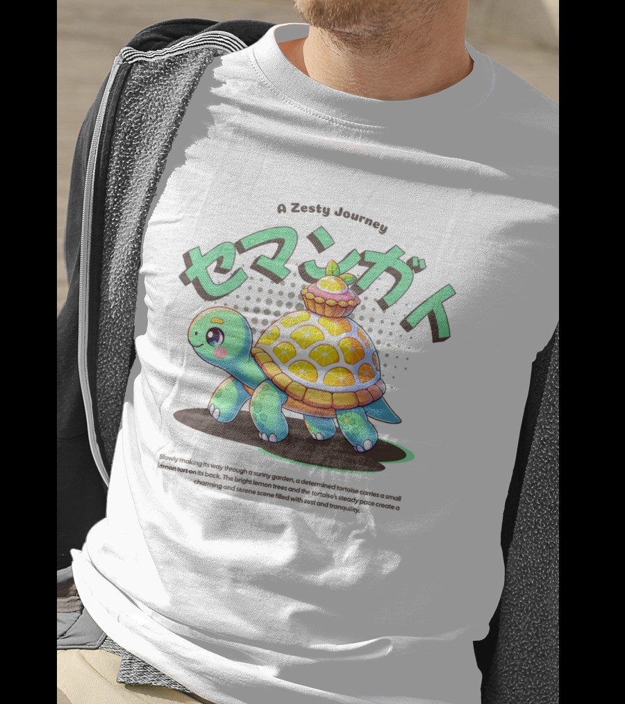 A Zesty Journey Tortoise With Lemon Back And Japanese Text T-Shirt