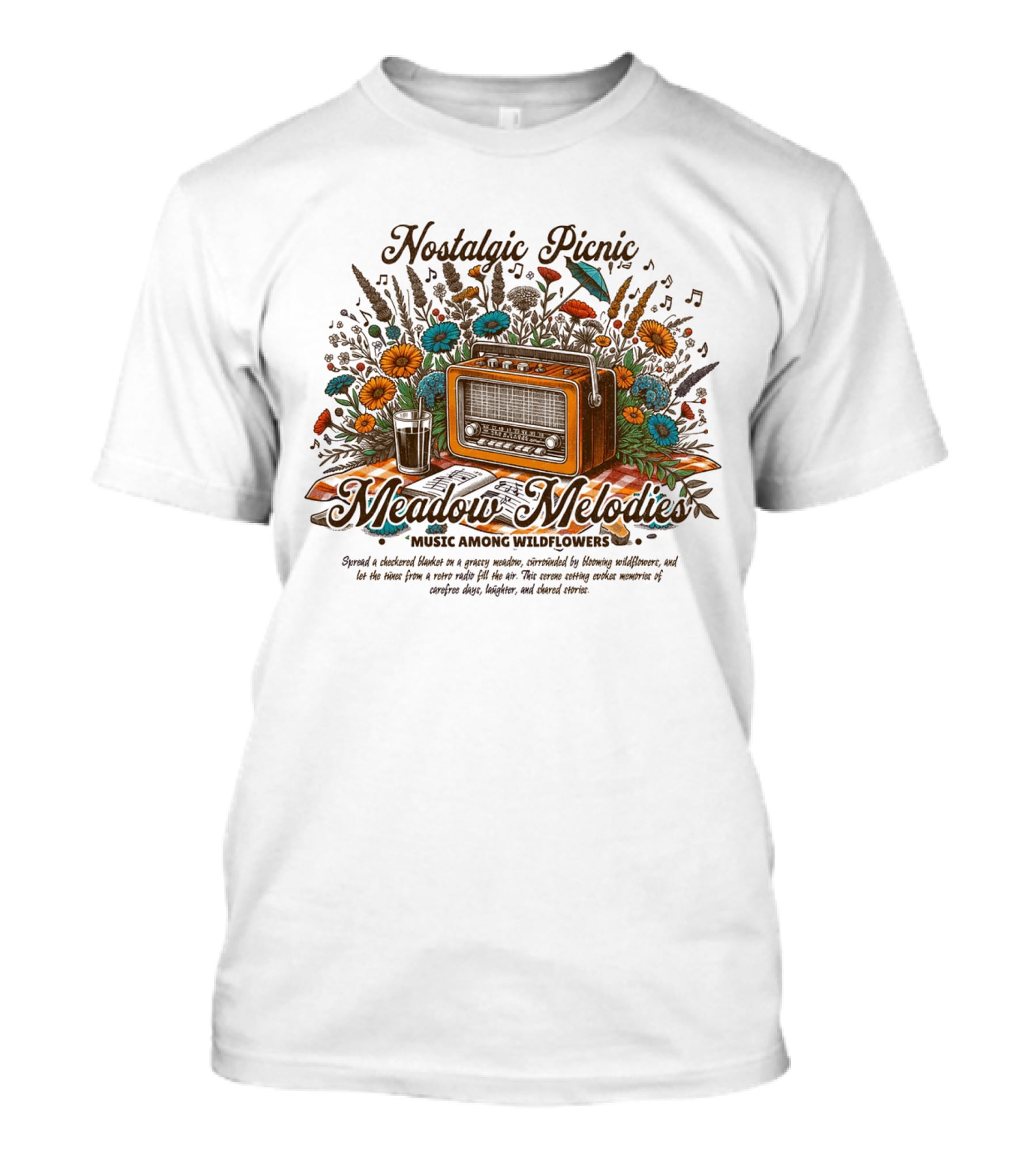 Nostalgic Picnic Meadow Melodies Music Among Wildflowers T-Shirt