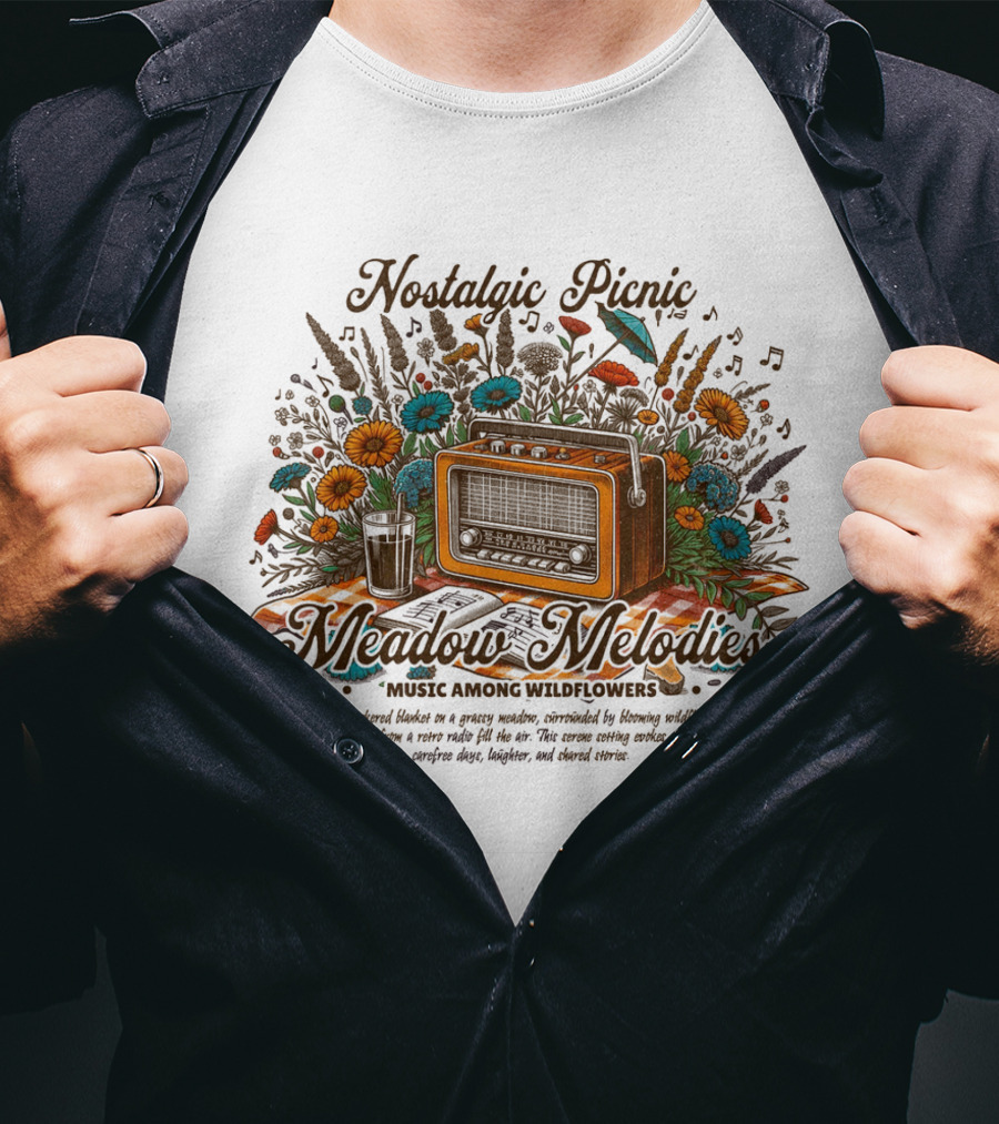 Nostalgic Picnic Meadow Melodies Music Among Wildflowers T-Shirt