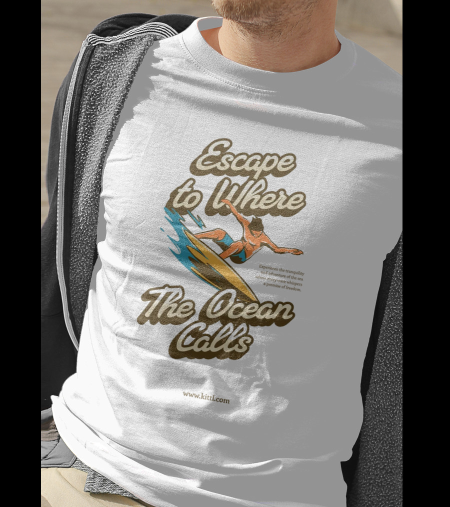 Escape To Where The Ocean Calls Surfer Retro Beach T-Shirt