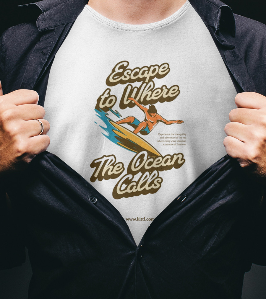 Escape To Where The Ocean Calls Surfer Retro Beach T-Shirt