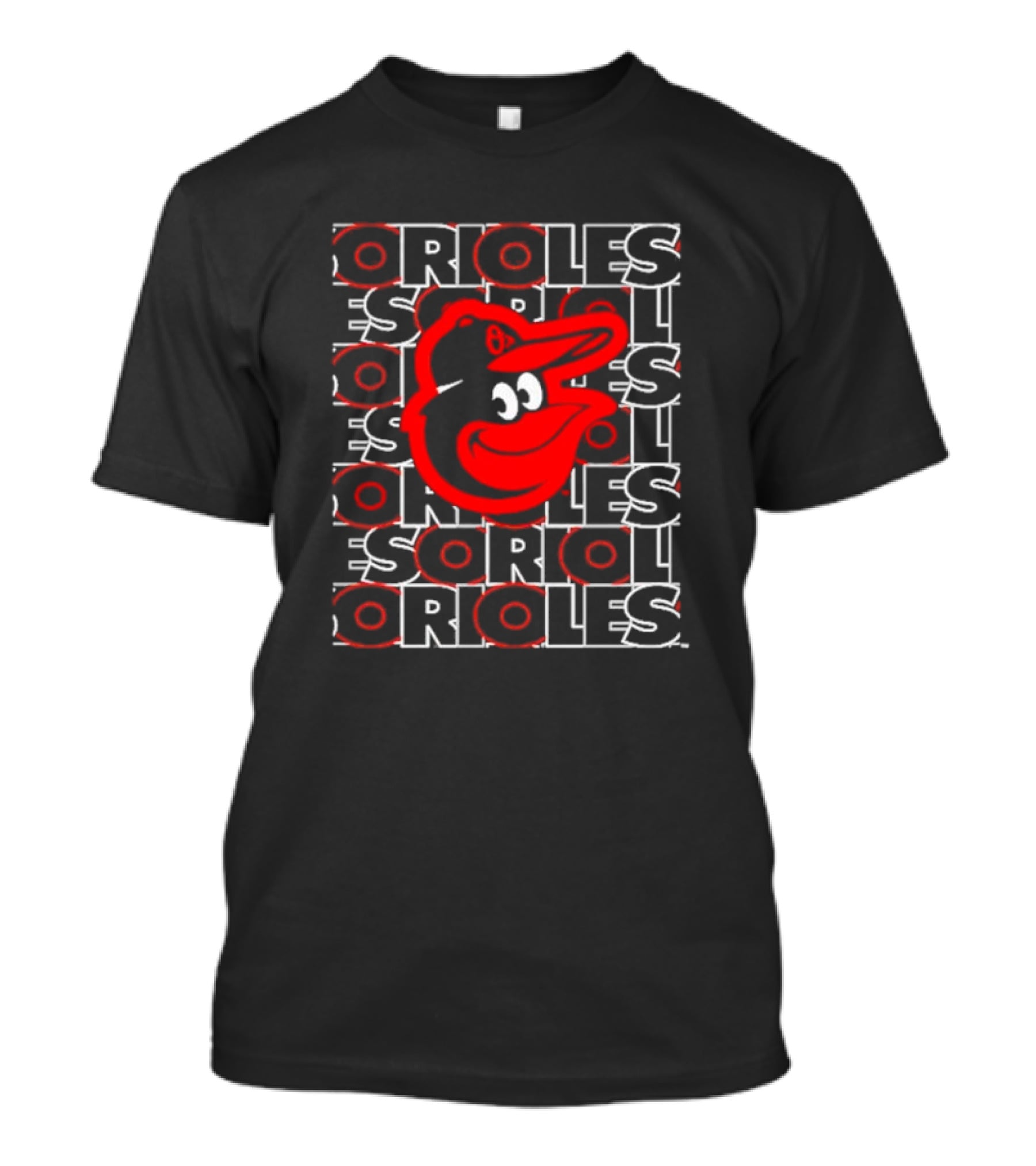 Orioles Iconic Bird Head With Repeated Orioles Text T-Shirt