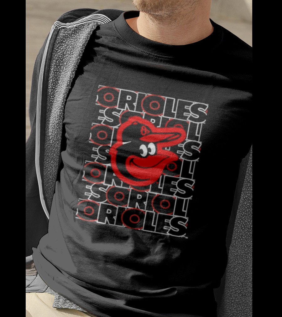 Orioles Iconic Bird Head With Repeated Orioles Text T-Shirt