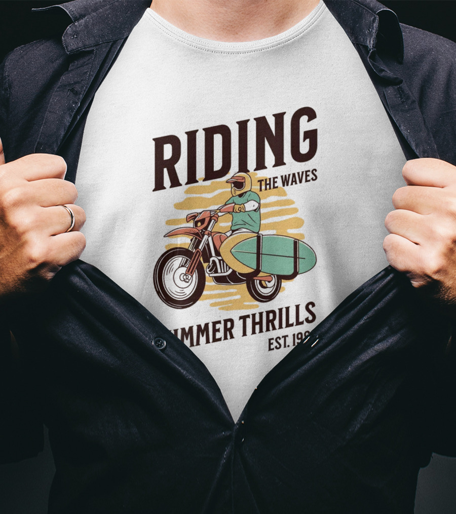 RIDING THE WAVES SUMMER THRILLS EST. 1989 T-Shirt