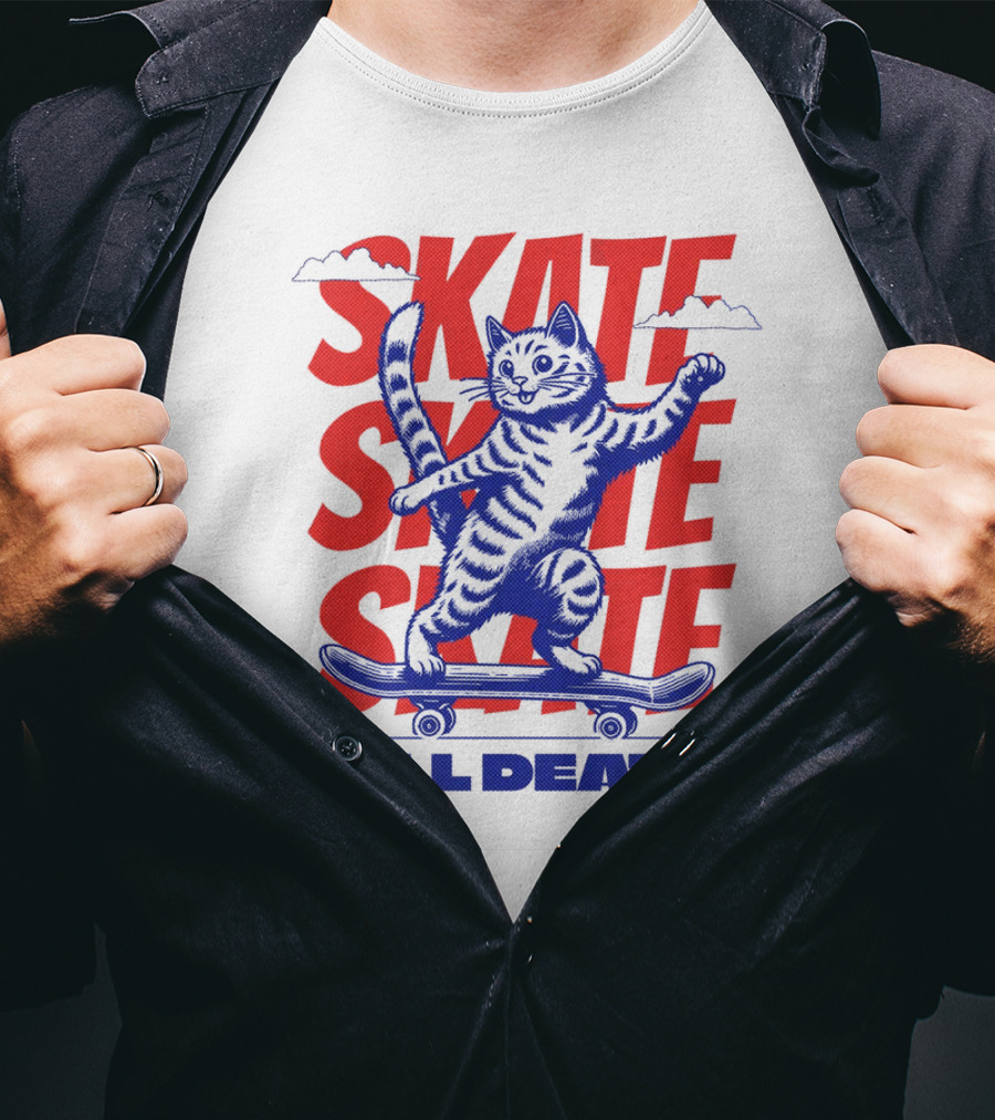 SKATE SKATE SKATE TILL DEATH Cat On Skateboard T-Shirt