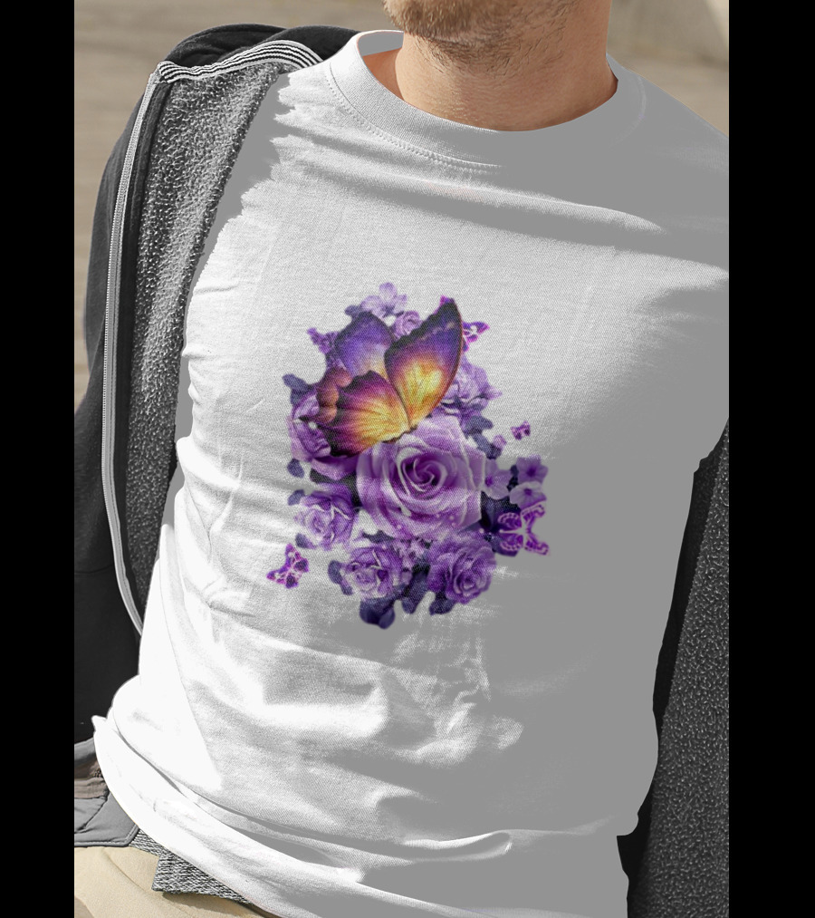 Butterfly Purple Rose Blossoms Floral Arrangement T-Shirt