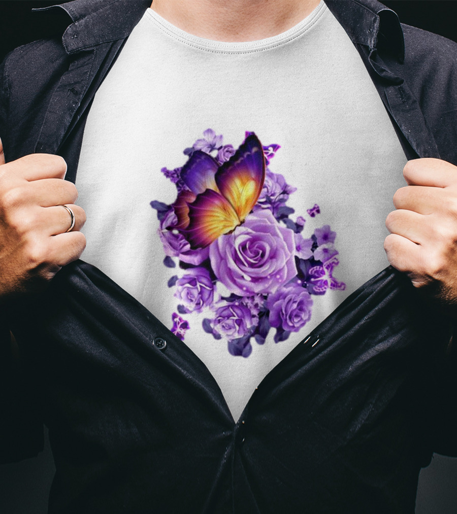 Butterfly Purple Rose Blossoms Floral Arrangement T-Shirt