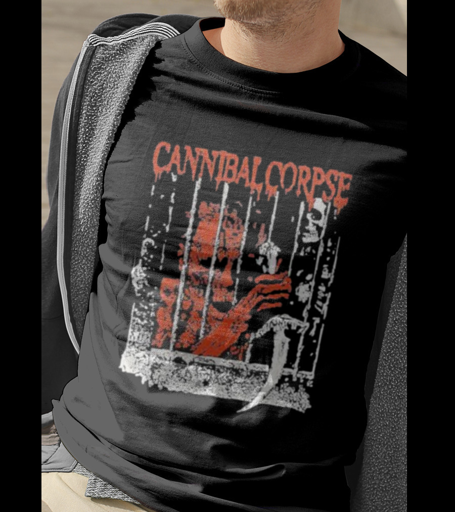 Cannibal Corpse Bloody Kill Cell Prison Bars Skeleton Knife T-Shirt