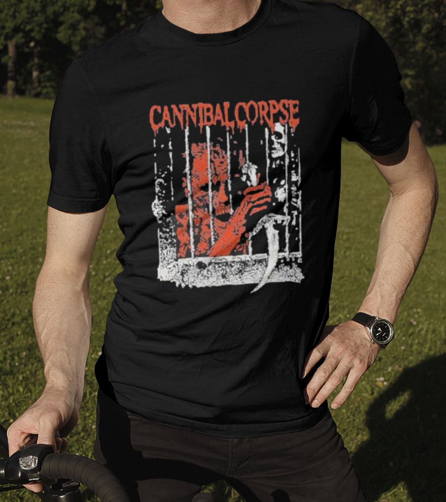 Cannibal Corpse Bloody Kill Cell Prison Bars Skeleton Knife T-Shirt