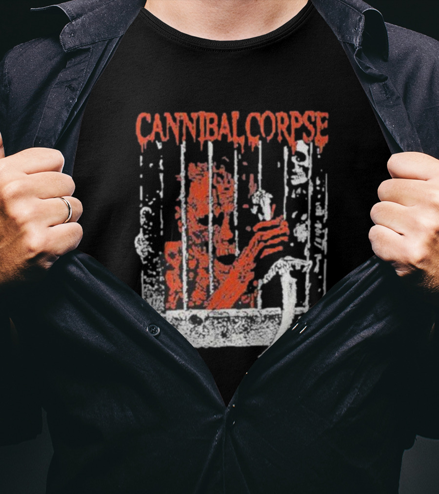 Cannibal Corpse Bloody Kill Cell Prison Bars Skeleton Knife T-Shirt