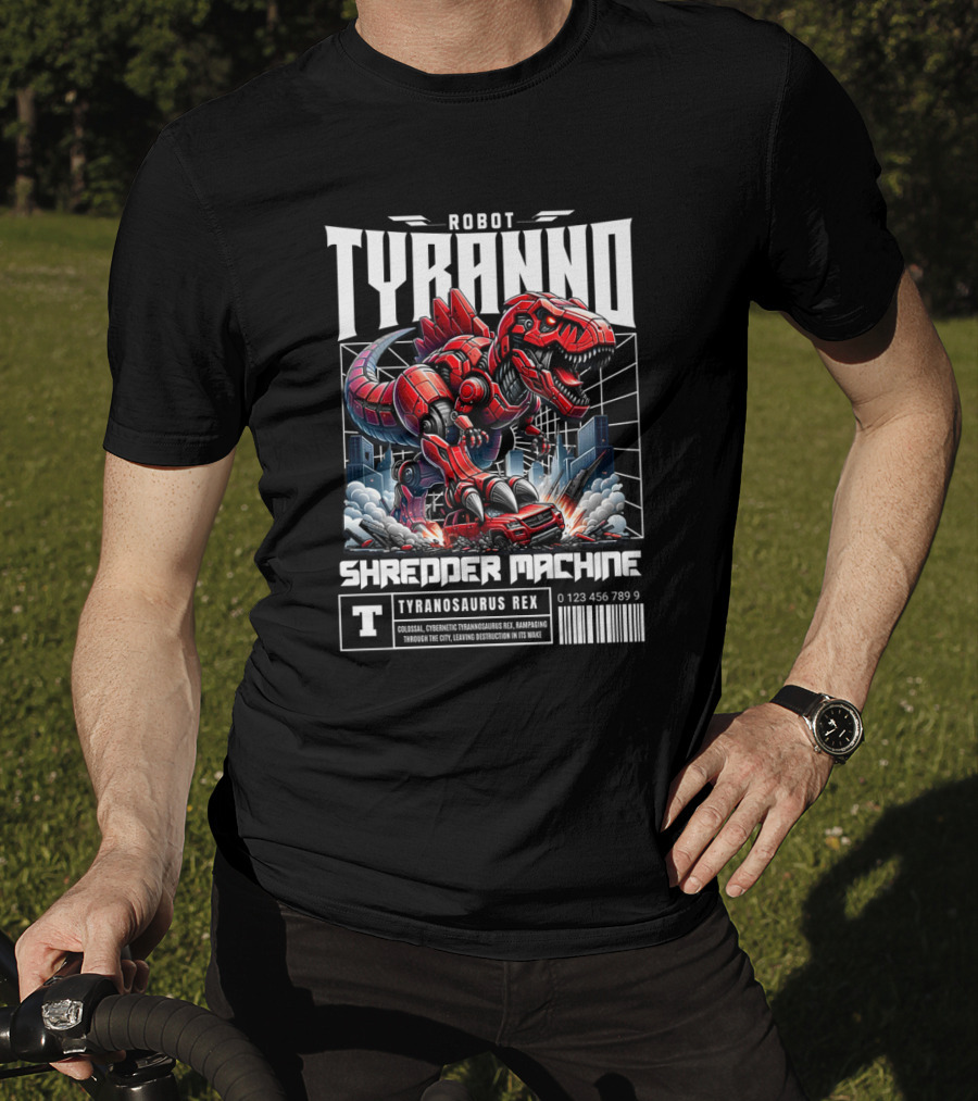Robot Tyranno Shredder Machine Colossal Cybernetic Tyrannosaurus Rex Rampaging Through The City T-Shirt
