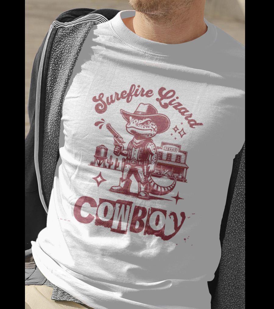 Surefire Lizard Cowboy TexasWestern Scene T-Shirt