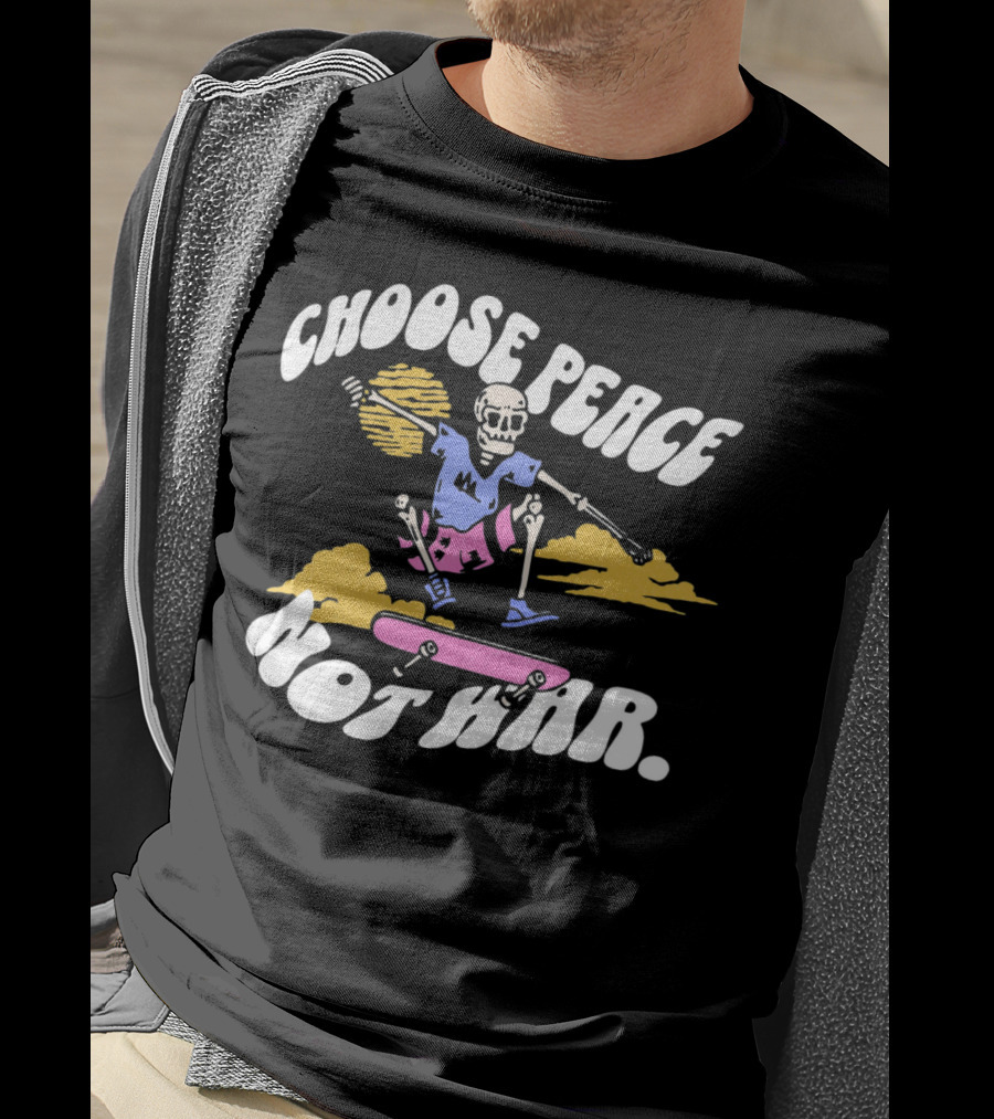 Choose Peace Not War Skeleton Skateboarding Sunset Cloud T-Shirt