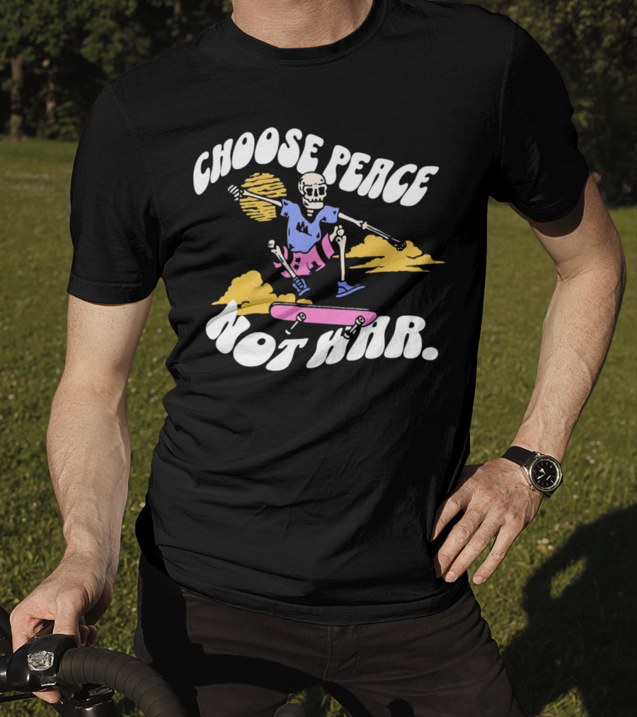 Choose Peace Not War Skeleton Skateboarding Sunset Cloud T-Shirt