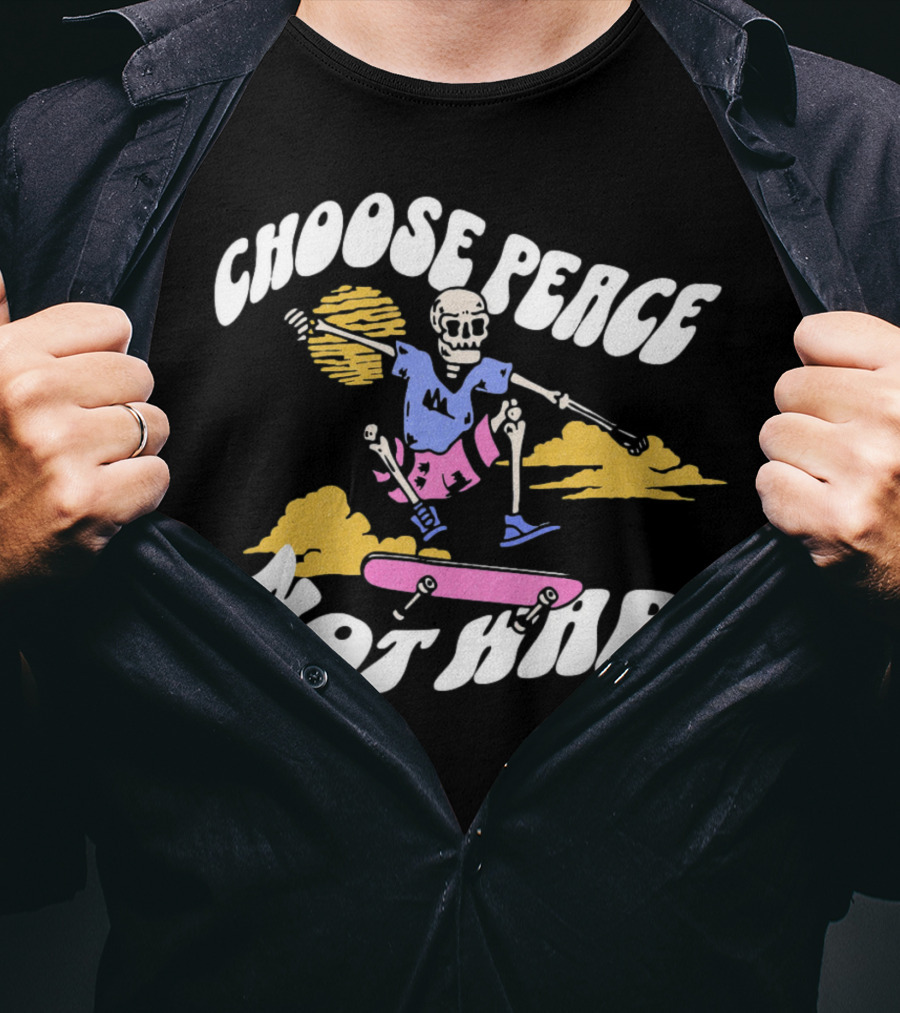 Choose Peace Not War Skeleton Skateboarding Sunset Cloud T-Shirt
