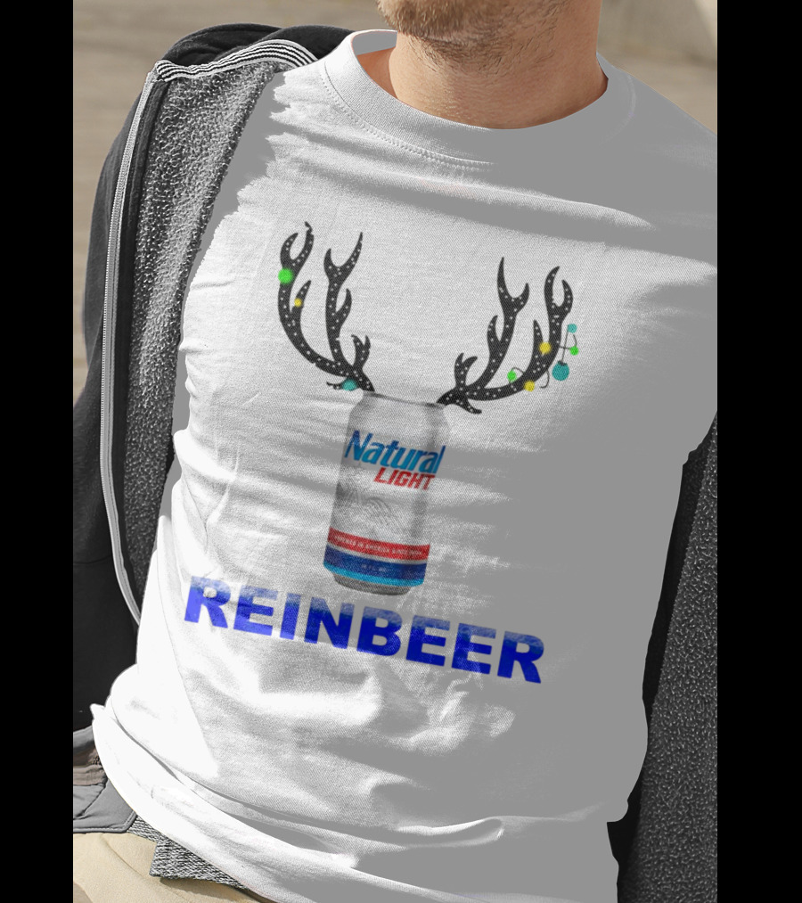 Natural Light Holiday Reinbeer Can Antlers Christmas T-Shirt