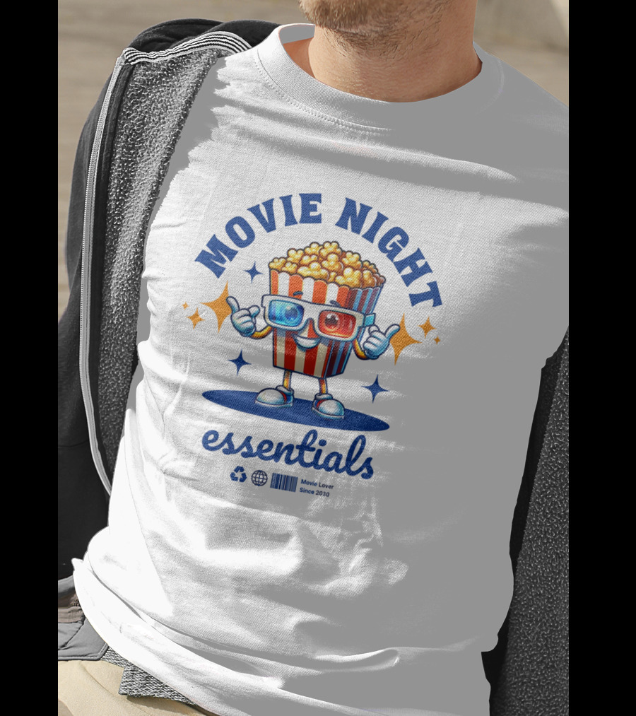 Movie Night Essentials Popcorn Movie Lover Cute Cinema T-Shirt