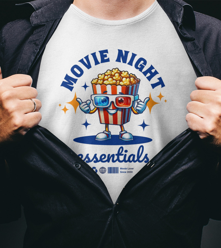 Movie Night Essentials Popcorn Movie Lover Cute Cinema T-Shirt