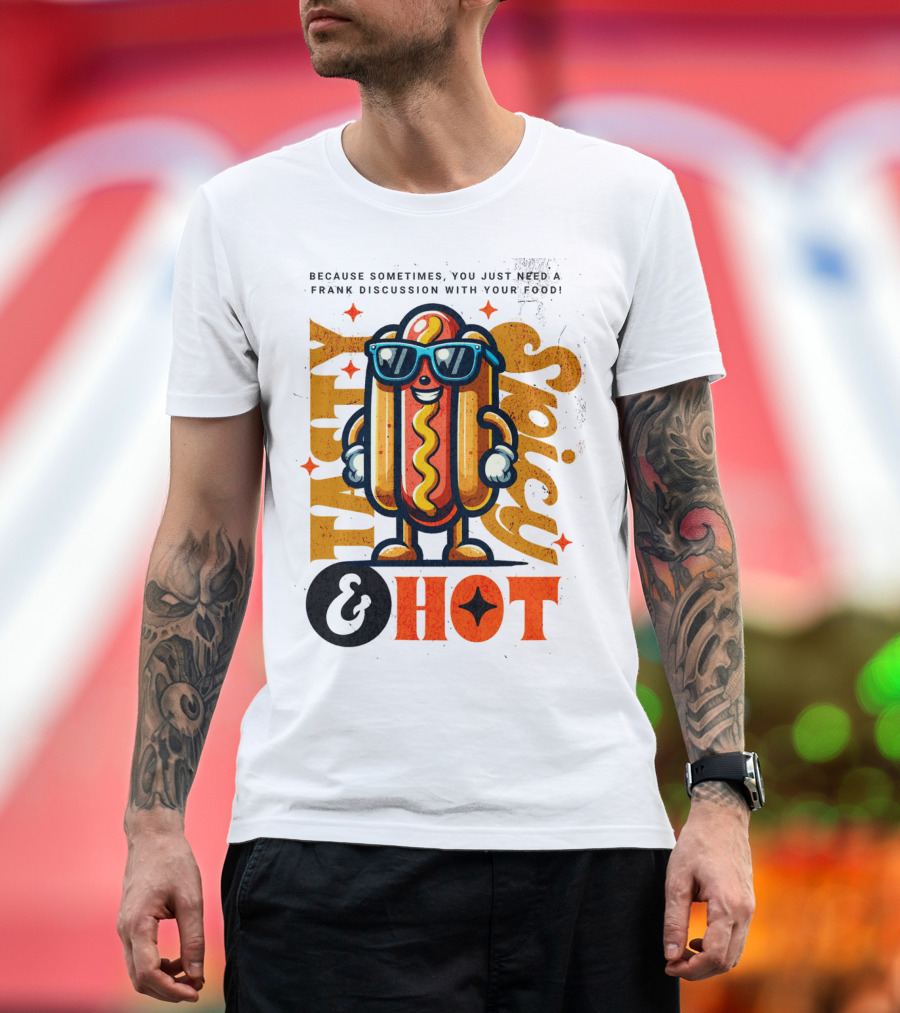 Highly Spicy and Hot Retro Funny Hot Dog Fast Food Mascot Character T-Shirt