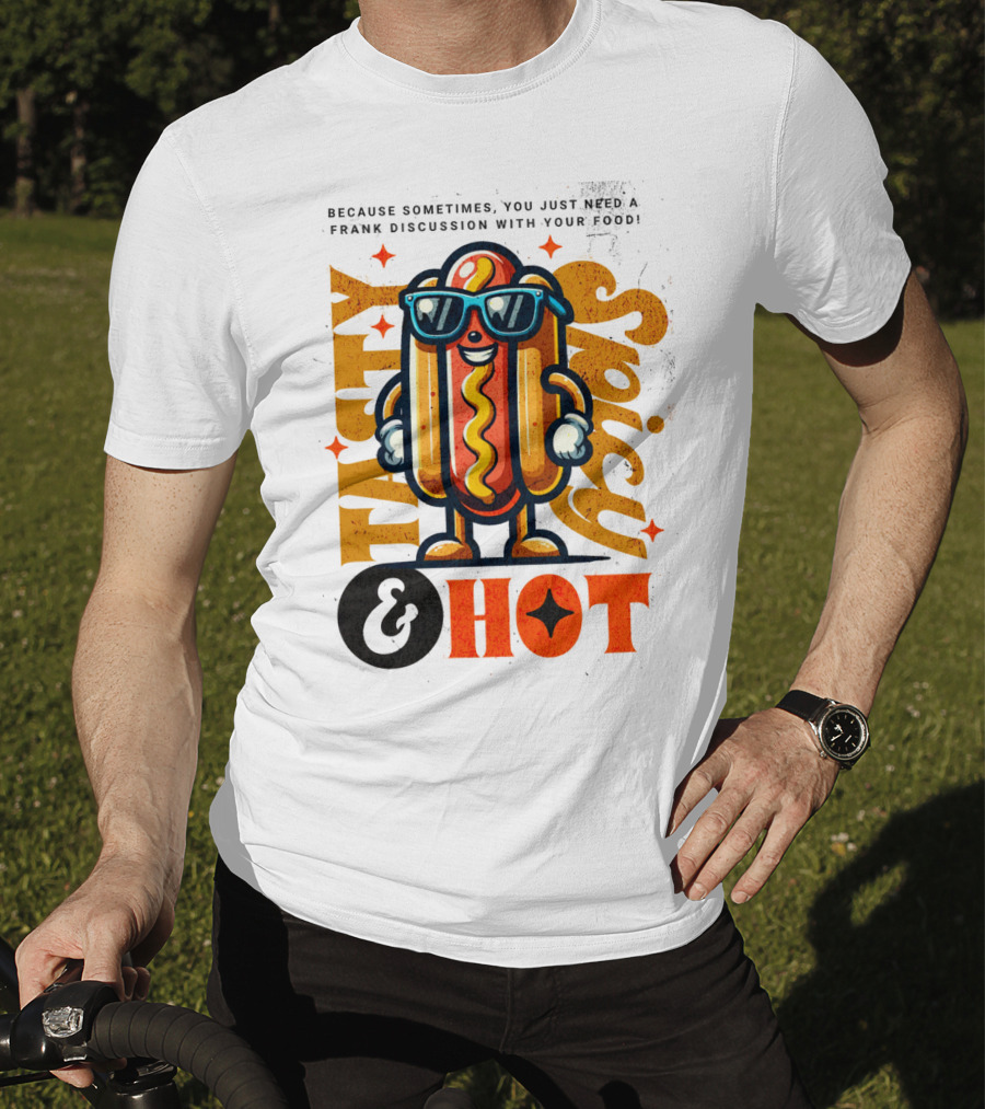 Highly Spicy And Hot Retro Funny Hot Dog Fast Food Mascot Character T-Shirt