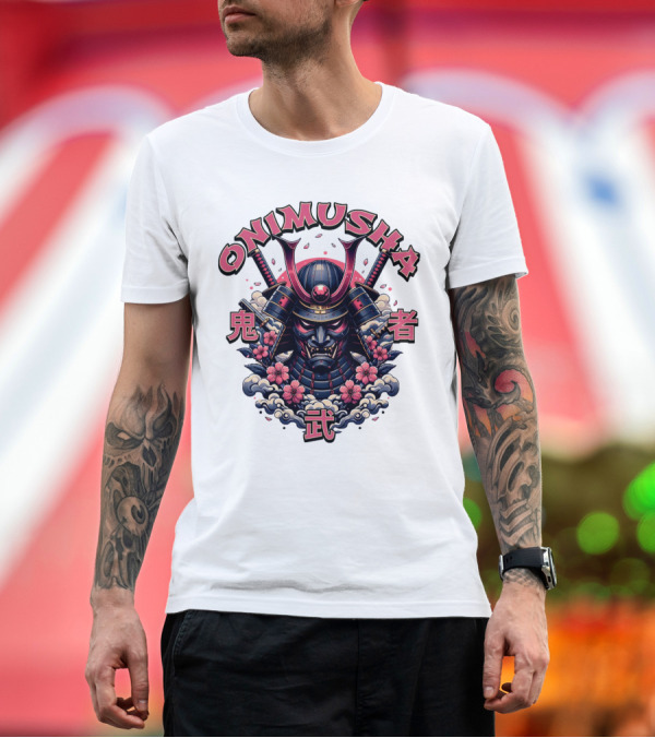 Premium T-Shirt: Onimusha Samurai Demon Warrior Flower Clouds T-Shirt Onimusha Samurai Demon Warrior Flower Clouds T-Shirt