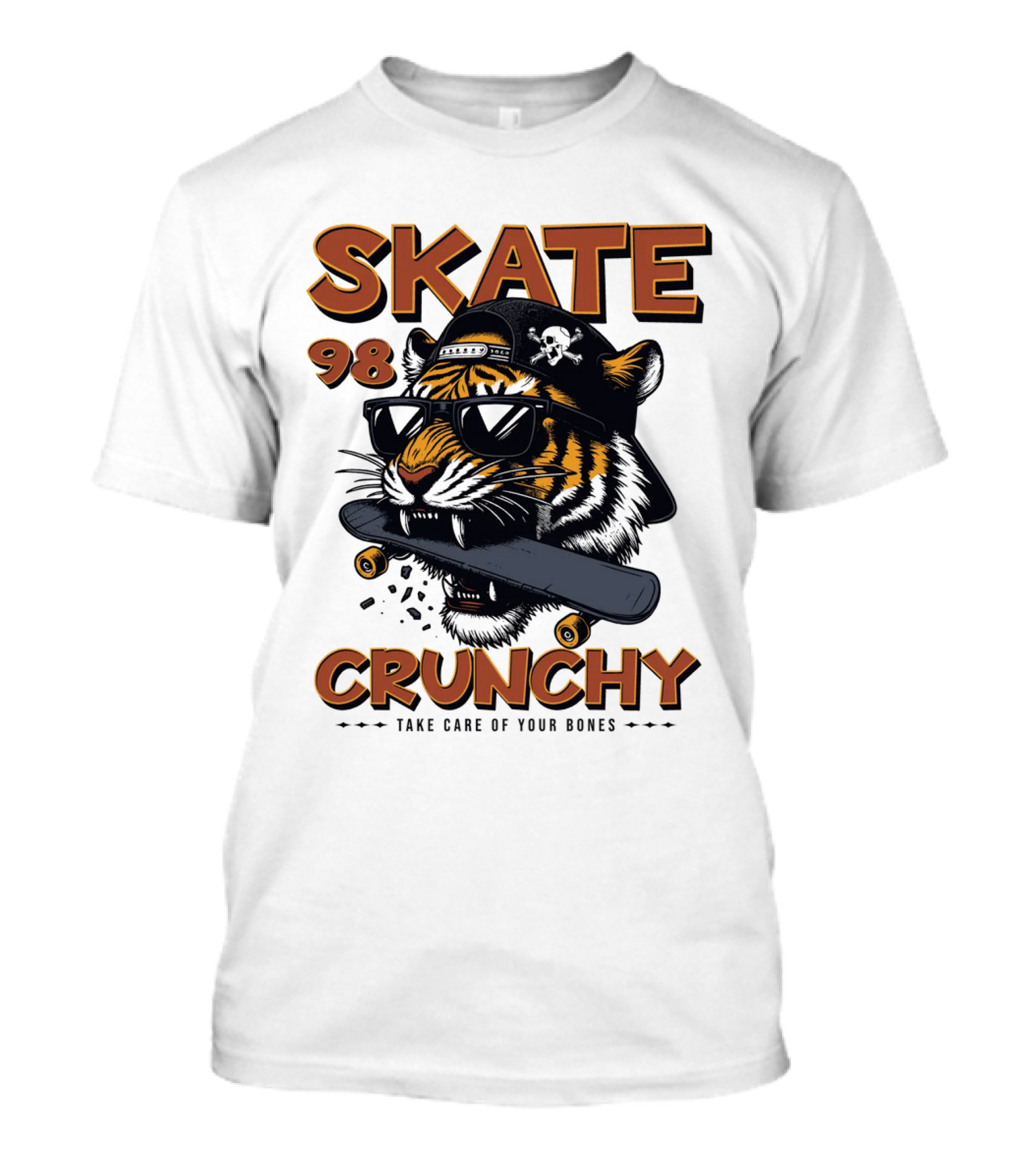 SKATE 98 CRUNCHY Tiger Take Care Of Your Bones T-Shirt