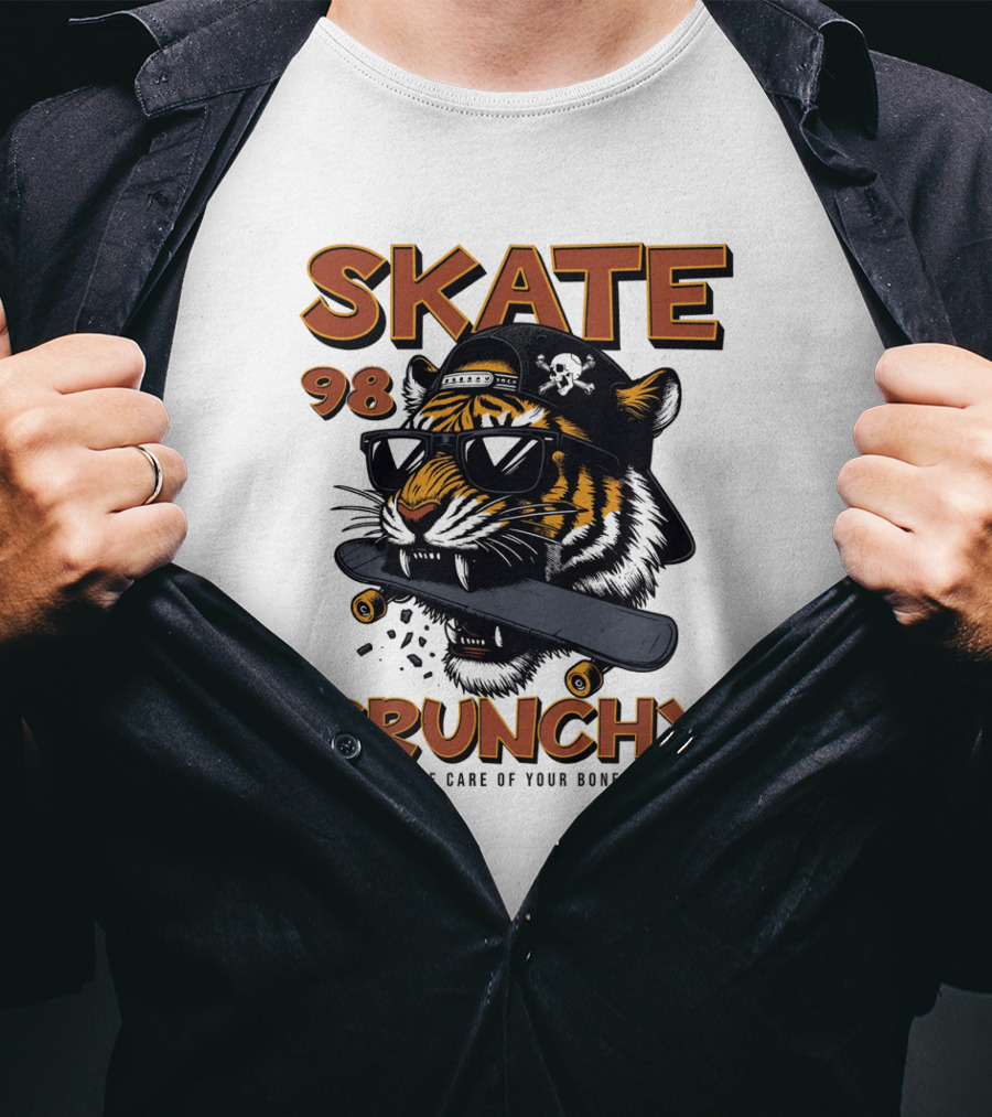 SKATE 98 CRUNCHY Tiger Take Care Of Your Bones T-Shirt