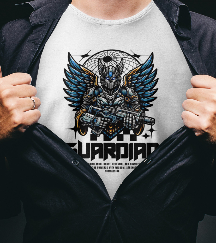 Guardian Angel Robot Celestial And Powerful Protects The Universe With Wisdom Strength And Compassion T-Shirt