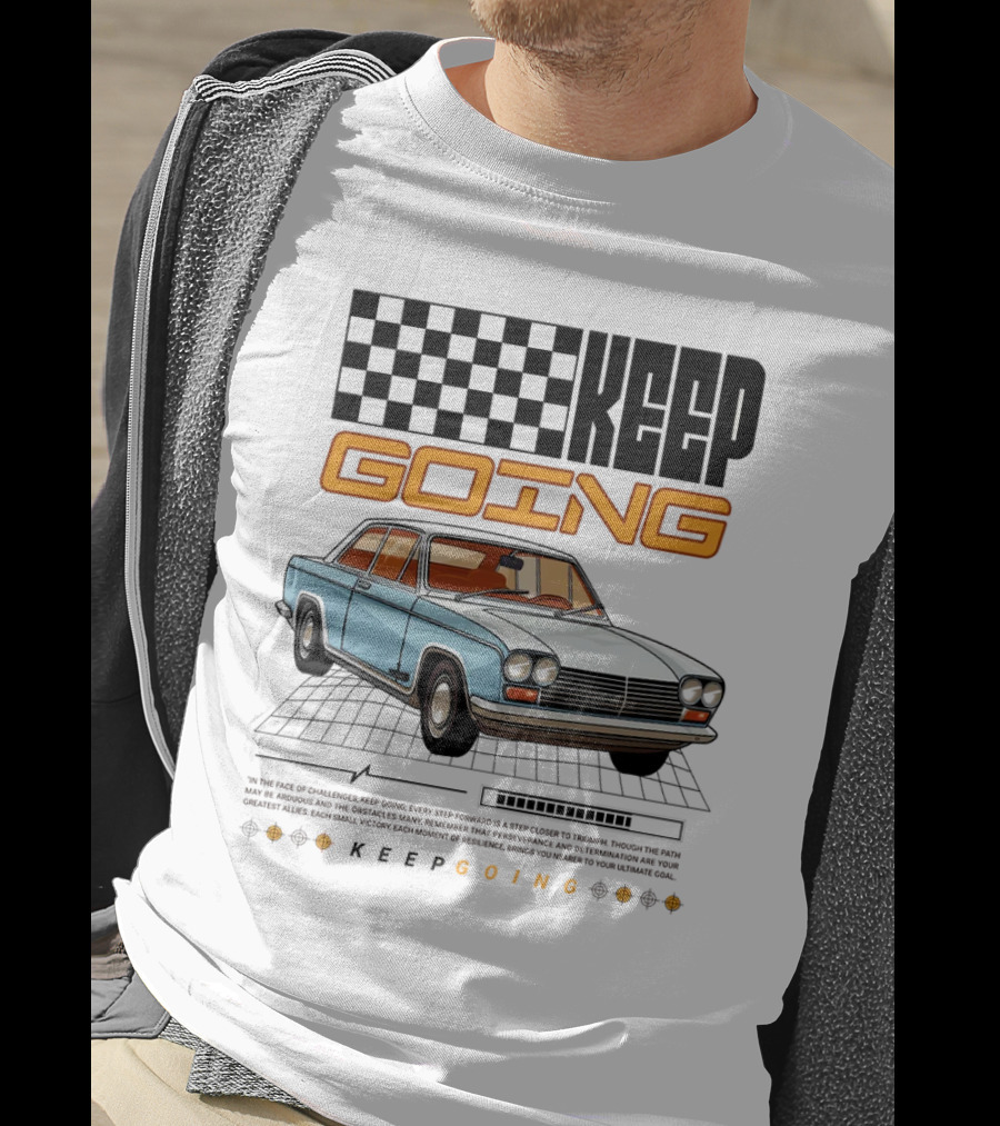 KEEP GOING Retro Car Classic Style Checkerboard Racing Elements T-Shirt