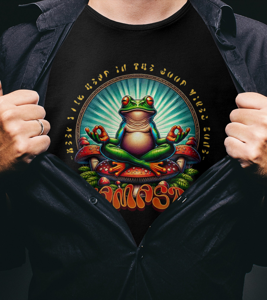 Namaste Frog Meditating On Mushrooms With Psychedelic Vibes T-Shirt