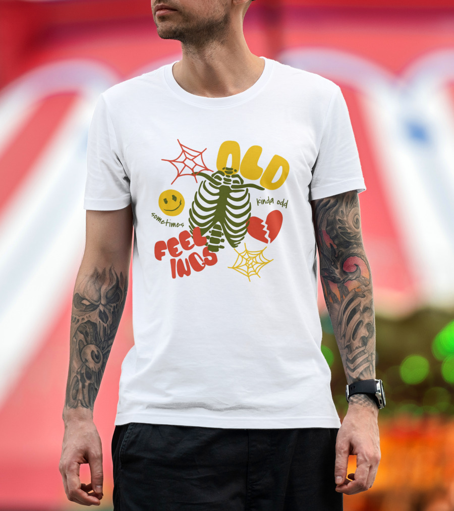 Old Feelings Sometimes Kinda Odd Broken Heart and Smiley Skeleton with Webs T-Shirt
