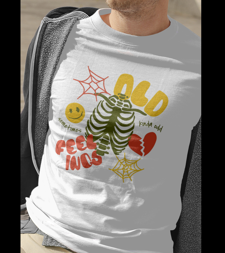 Old Feelings Sometimes Kinda Odd Broken Heart And Smiley Skeleton With Webs T-Shirt
