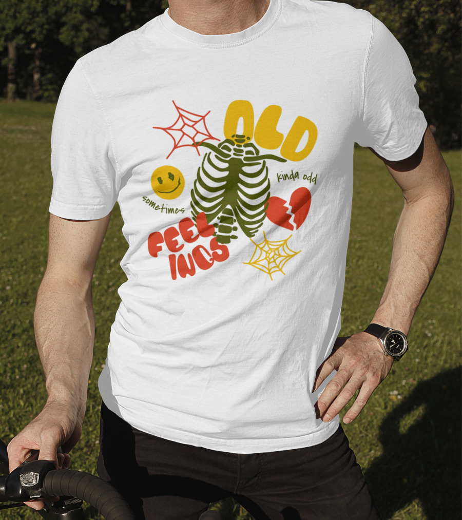 Old Feelings Sometimes Kinda Odd Broken Heart And Smiley Skeleton With Webs T-Shirt