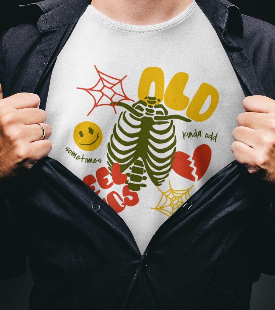 Old Feelings Sometimes Kinda Odd Broken Heart And Smiley Skeleton With Webs T-Shirt