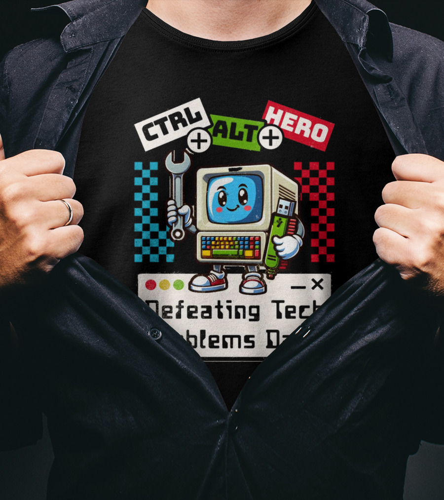 CTRL ALT HERO Retro Computer Defeating Tech Problems Daily T-Shirt