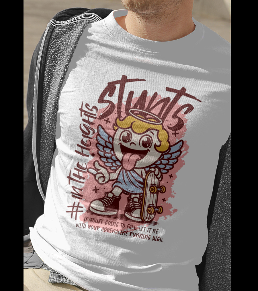 Stunts In The Heights Angel Skateboarder Adrenaline Rushing T-Shirt