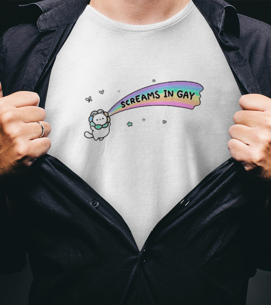 Cat Screams In Gay Rainbow Aesthetic T-Shirt