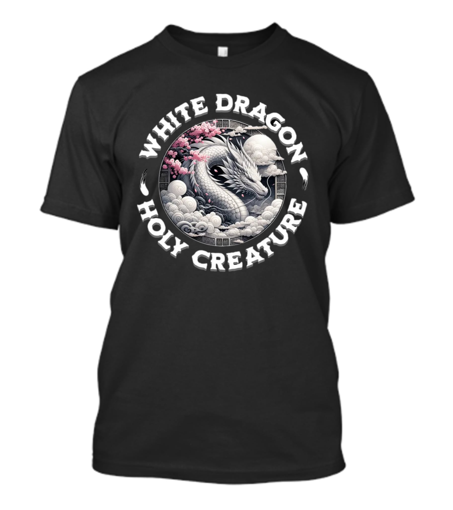 White Dragon Holy Creature Cherry Blossom Circular T-Shirt
